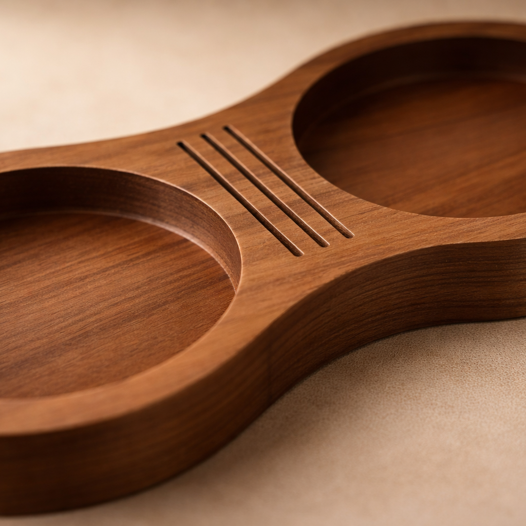 SUPPORT TAMPER & DISTRIBUTEUR EN BOIS DE NOYER