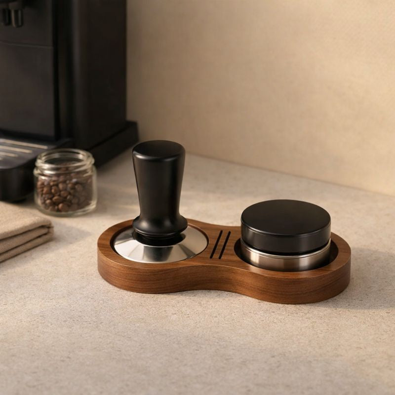 SUPPORT TAMPER & DISTRIBUTEUR EN BOIS DE NOYER